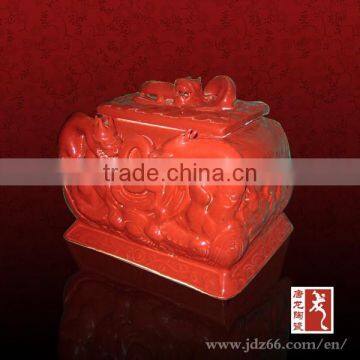 Square style red glaze handpainting dragon ceramic headstone urn for sale in Europe