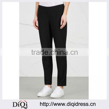 Wholesale Women Apparel Elastcated Waist Black Sime-leg Black Stretch Crepe Trousers(DQE0349P)