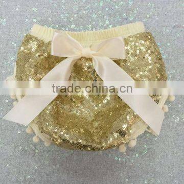 Gold sequin baby shorts bloomers with bowknot cotton shorts for kids