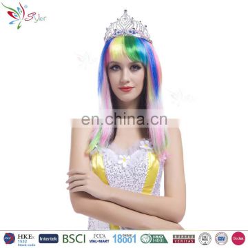 Styler Brand crown style party wig wholesale polyester synthetic colorful 18 inch hair wig