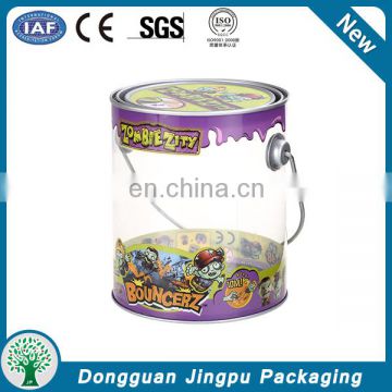 Customized plastic packaging box with tin lid and handle