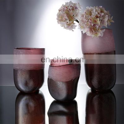 Nordic Home Decor Creative Luxury Red Cylinder Vase Flower Glass Set Wholesale