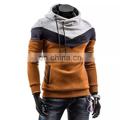 Custom men's spring and autumn color matching patchwork long-sleeved hoodie pocket outdoor sports leisure hoodie