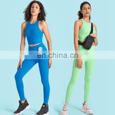 Custom Logo Good Quality Lycra Anti-Bacterial 2 Pcs Fitness Gym Set High Waist Yoga Suit Set For Women Workout Outfit Bra Set