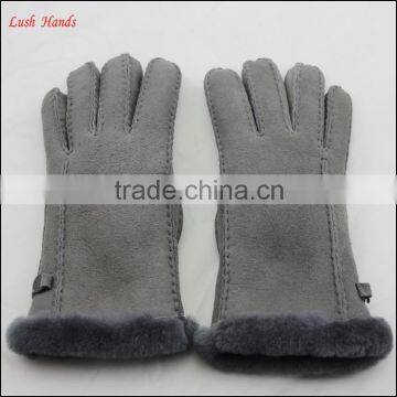 ladies warm winter double face grey hand gloves