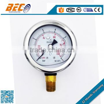 High perfermance half stainless steel mpa pressure gauge
