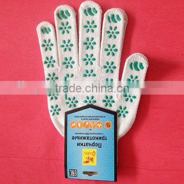 2014 new design PVC DOTTED COTTON GLOVES, Nature White, Bleached White
