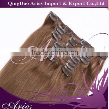 Wholesale clip in hair extension REMY cheap 100% human hair dark color clip in hair extension