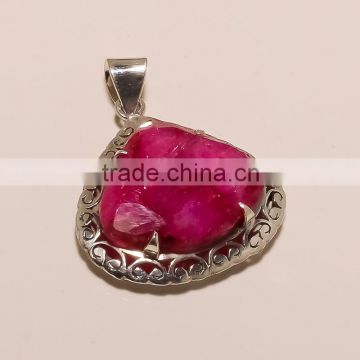 P0038-STERLING SILVER DYED RUBY PENDANT 12.88