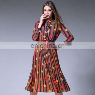 High quality direct factory long sleeve dress for mature women, classic print dress lady