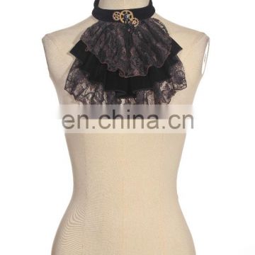 Steampunk gothic jabot-collar with laces hands of the clock and gear