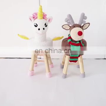 Yarncrafts Unicorn Stuffed Handmade  Covering Crocheted Kids Wooden Step Animal Stool