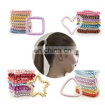 High Quality 5cm Telephone Wire Coil Elastic Band Love Heart  Hair Tie Hairband Ponytail Holder Bracelet Women Scrunchies