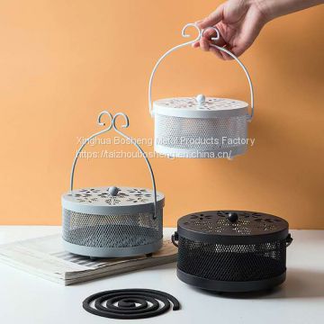 Iron Fireproof Mosquito Coil Box Tray Household With Lid Gray Color