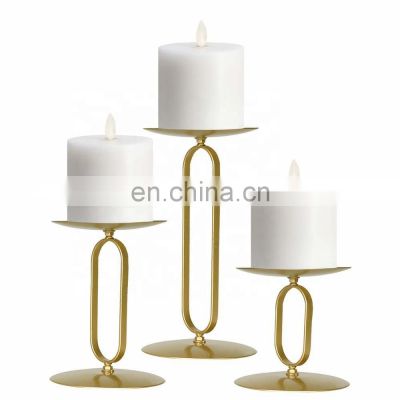 Set Of 3 Pillar Round Candle Stand Holder Home Decor Gold Metal Candle Holder