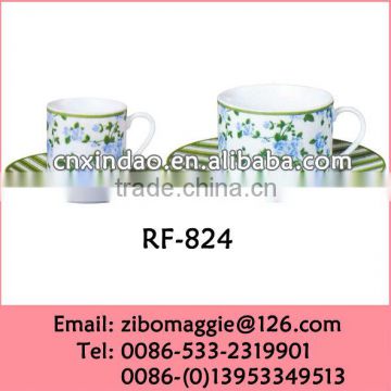 Hot Sale 2015 Beautiful Floral Print Disposable Ceramic Bulk Coffee Cup and Saucer Promotion Made In Zibo