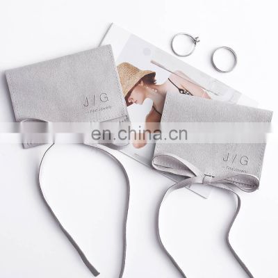 2021 New design wholesale eco custom luxury soft packaging String Tie Flap Microfiber Drawstring gift jewelry bag pouch