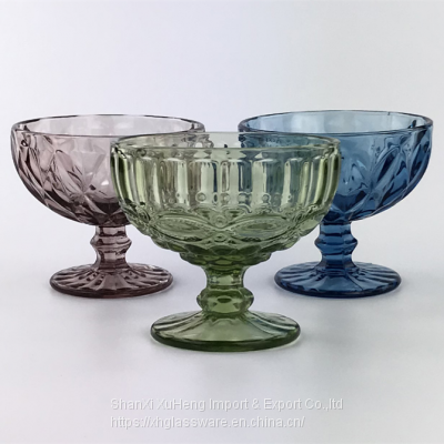 wholesale Vintage Pressed Green Blue Purple Colored Ice Cream Glass Cups Dessert Bowls