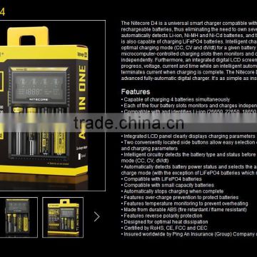 Nitecore D4 battery charger li-ion battery charge 4.2V 2A FY0422000 fuyuang charger