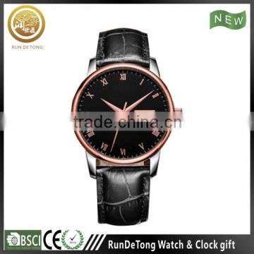 2015 genuine leather date stainless steel watch automatic
