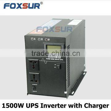 HOT SALE!1500W FOXSUR UPS Pure Sine Wave Power Inverter LCD display output voltage 12V DC TO 110V with smart Battery Charger