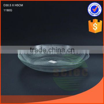 whole sale D30.5cm round glass plate with ripple carved pattern