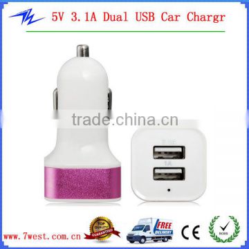 5V 3.1A Dual USB Port Mini USB Car Charger Power Adapter for iPhone/Android Phones/Tablet PC With Aluminium Alloy