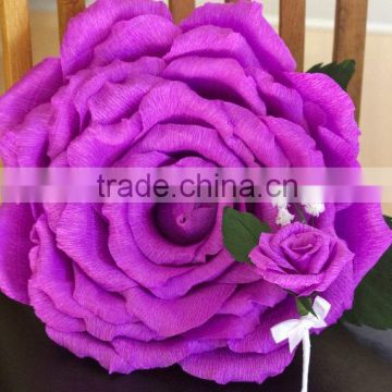 Handmade Purple Rose Diameter 13 inches, Large Paper Flower, Purple Wedding Bouquet, Bright Purple Large Rose