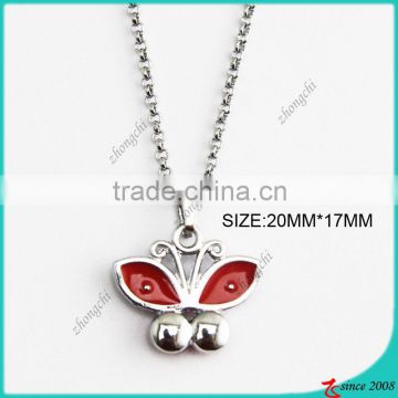 Zinc Alloy Metal Red Enamel Butterfly Necklace