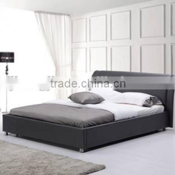 Unique Headboard Design Black Fabric Double Bed (994)