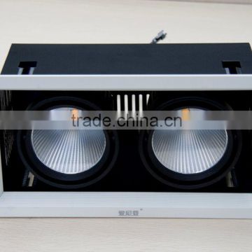 Super bright recessed cob led ceiling downlight double head cob 2*18w led grille panel light