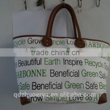 natural material sea grass + cotton paper straw women beach style bag 2015 style PU handle with letter print bag