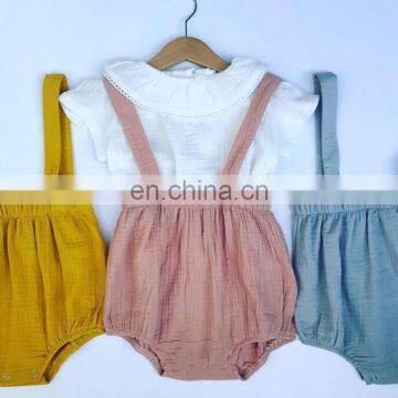 Perfect Shape Children Pants Solid Color Baby Suspender Linen Shorts