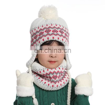 Kids Hat Scarf Gloves Set, Thick Warm Fleece Lined Thermal Winter Knit Beanie Neck Warmer Kids Gloves for Girls Boys Age 2-4