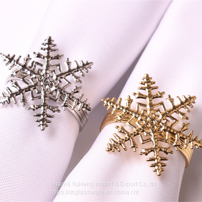 Luxury Gold Silver Style Snowflake Shaped Metal Party Wedding Hotel Tableware Decoration Napkin Ring