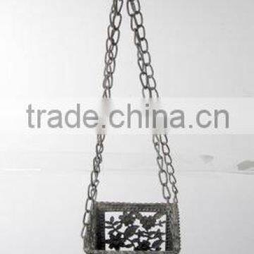 100399MC- hanging square metal candle lantern w/chain