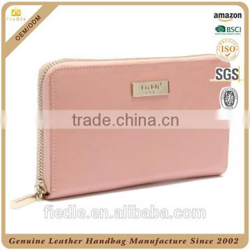 W758-A4205 Genuine Saffiano Leather Europe Casual Style Designer Classical Pink Flat Wallet
