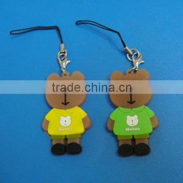 rubber soft PVC bear shaped hanger charms for fashion mobile