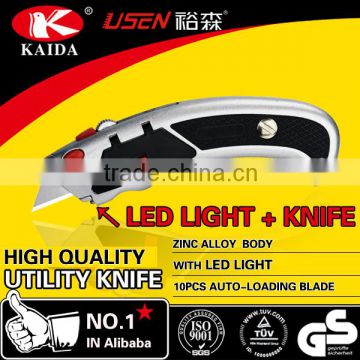 Zinc alloy 10pcs blades auto-loading utility Knife led cutter