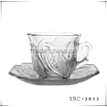 Crystal heat-resistant glass hand-cut coffee cups and saucers with handle