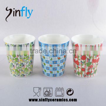 Flower Decal Printing Ceramic Subuliform Cup for Tea without Handle