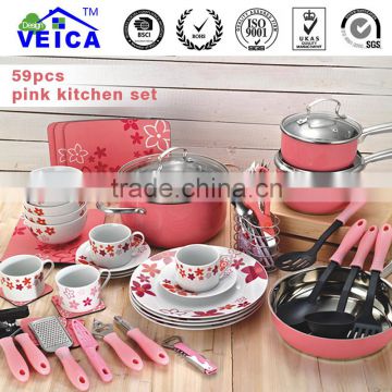 2016 hot sale 59pcs kitchen item cast iron cookware ceramic dinner set kitchen utensil accessories kitchen ware products