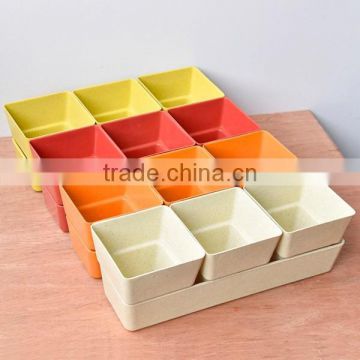 Rectangular biodegradable colored plastic plant pots with saucers