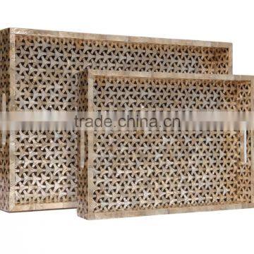 High end quality best selling set of special newest designed Natural MOP inlay rectangular serving Tray from Vietnam