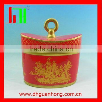Full printing red Ceramic candle with lid
