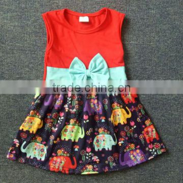 Boya New Design Dress Kids Baby Elephant Calf Printed Frock Girls Casual Dress Wear With Cute Bow