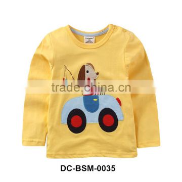 China made dog in car pattern yellow t shirts kids yiwu