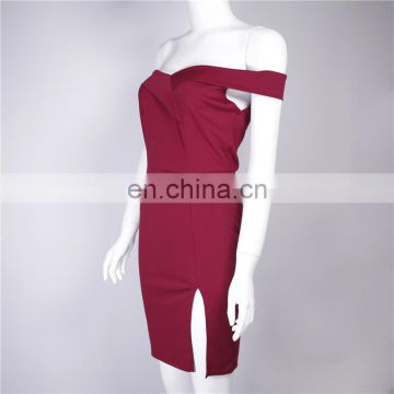 2019 hot sale summer women's dress women word shoulder split sexy solid color dress female