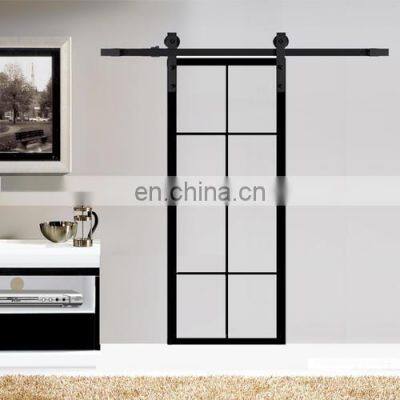 Interior Door With Black Aluminum Frame, Steel sliding Barn Doors with hardware