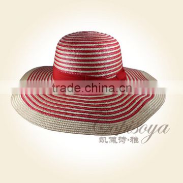 2016spring summer sun hat ladies striped woven hat red bowknot hat